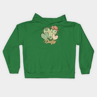 Lucky Western St Patricks Day Heart Shamrock Irish Luck Kids Hoodie